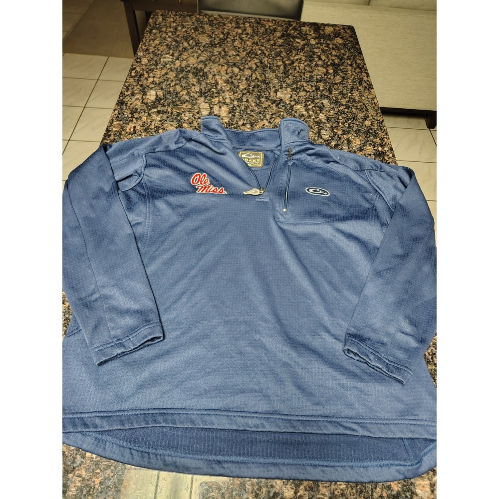 Drake Waterfowl Ole Miss Rebels Mens Medium Quarter Zip Pullover Navy Blue